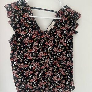 LOFT Black Floral Blouse